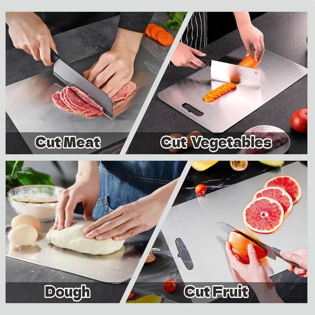 Double-Sided Titanium Cutting Board in Silver, 29x20cm, Ideal for Kitchen and Camping