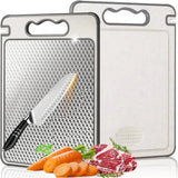 Titanium Double-Sided Cutting Board, 36.5x25cm, Silver, Stainless Steel for Kitchen and Camping