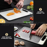 Titanium Double-Sided Cutting Board, 36.5x25cm, Silver, Stainless Steel for Kitchen and Camping - Front View