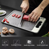 Titanium Double-Sided Cutting Board, 36.5x25cm, Silver, Stainless Steel for Kitchen and Camping - Side View