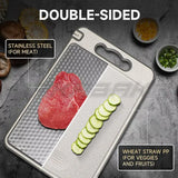 Titanium Double-Sided Cutting Board, 36.5x25cm, Silver, Stainless Steel for Kitchen and Camping - Top-Down View