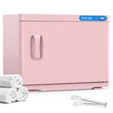 Pink 23L Hot Towel Warmer Cabinet with UV Sterilizer for Salon and Home Use - 45-Degree Angle