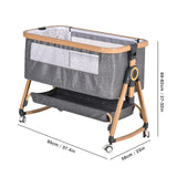 3 in 1 Grey Baby Bassinet Bedside Crib with Mattress, Adjustable Height and Storage Basket - Top-Down View