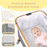 3 in 1 Grey Baby Bassinet Bedside Crib with Mattress, Adjustable Height and Storage Basket - 45-Degree Angle