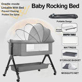 Portable Baby Bassinet Cot Crib Bedside Co Sleeper in Grey - 92x68x80CM - Side View