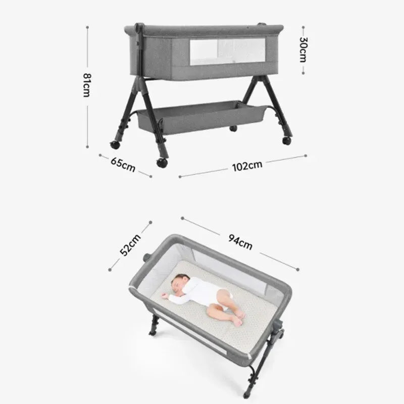 Portable Baby Bassinet Cot Crib Bedside Co Sleeper in Grey - 92x68x80CM