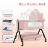 Portable Baby Bassinet Cot Crib Bedside Co Sleeper in Pink, 92x68x80CM - Side View