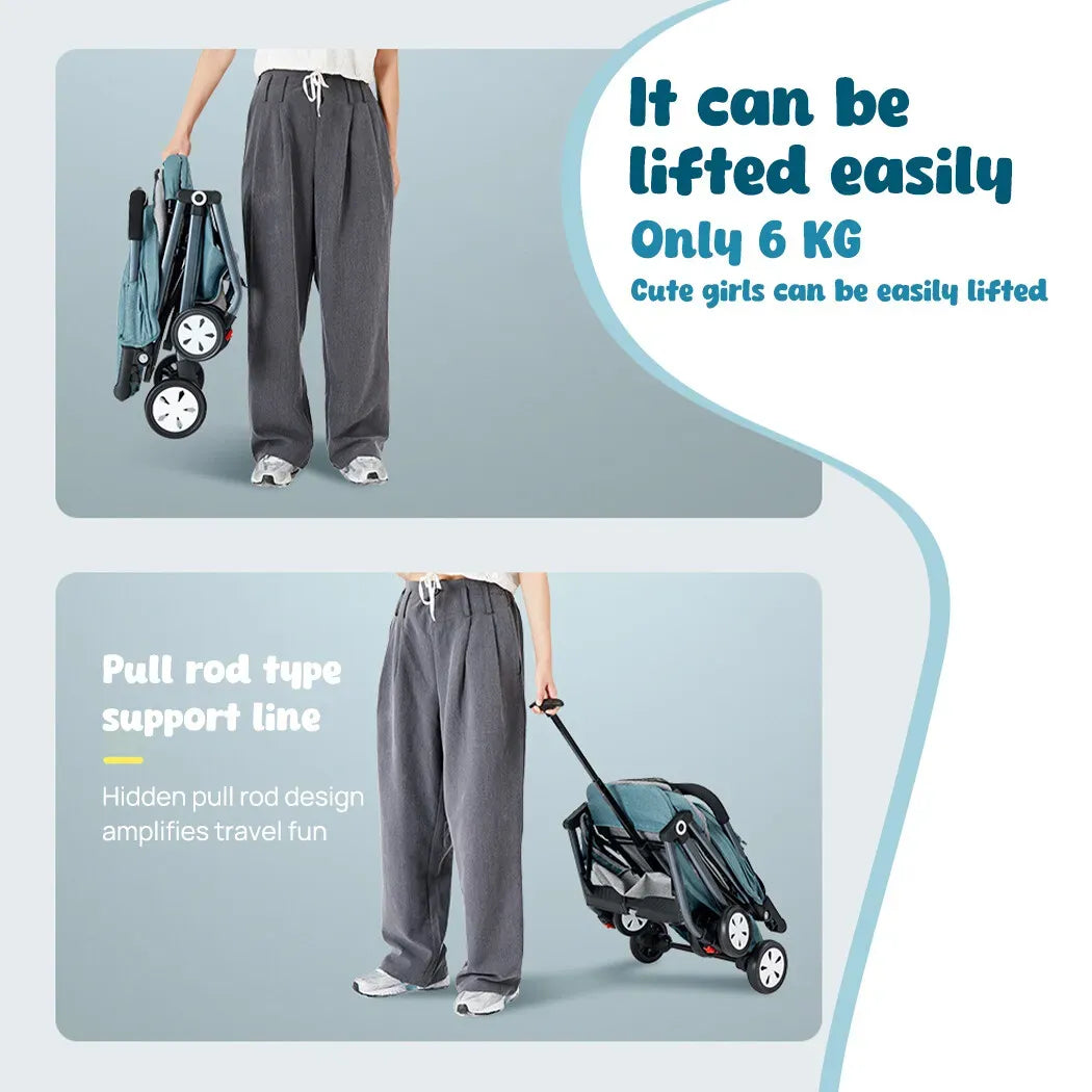 Lightweight Compact Baby Stroller Pram in Blue, Easy Fold for Travel, Dimensions 66x49x97cm