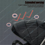 Lightweight Compact Baby Stroller Pram in Black and Grey – Foldable Travel Design - Low Angle