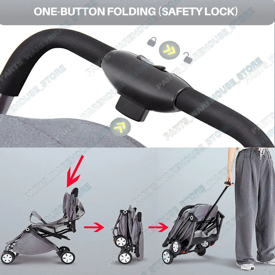Lightweight Compact Baby Stroller Pram in Black and Grey – Foldable Travel Design
