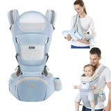 Blue 6 in 1 Adjustable Baby Carrier with Hip Seat in Light Green for Newborns and Toddlers (3-36 Months)