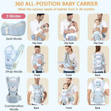 Blue 6 in 1 Adjustable Baby Carrier with Hip Seat in Light Green for Newborns and Toddlers (3-36 Months) - Front View