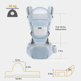 Blue 6 in 1 Adjustable Baby Carrier with Hip Seat in Light Green for Newborns and Toddlers (3-36 Months) - 45-Degree Angle