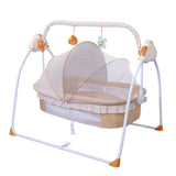 Auto-Swing Electric Baby Crib Cradle in Khaki with Bluetooth and 5 Adjustable Speeds