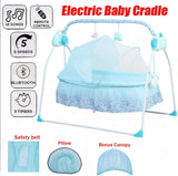 Auto-Swing Electric Baby Crib Cradle in Khaki with Bluetooth and 5 Adjustable Speeds - Rear View