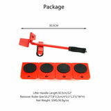 Heavy Furniture Moving Lifter Roller Tool Set with Sliders - Red - Rear View