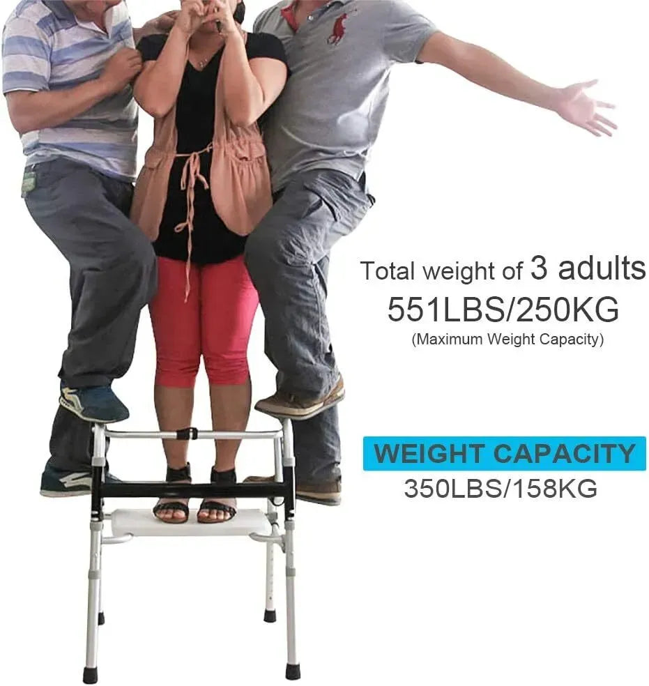 Height Adjustable Folding Medical Walking Frame in Black Aluminium Alloy - Straight