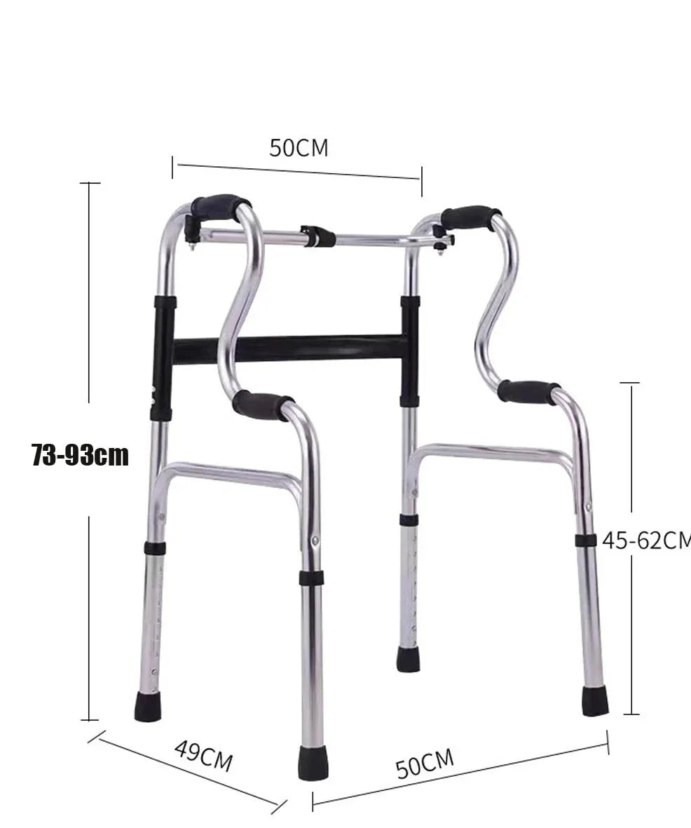 Height Adjustable Folding Medical Walking Frame in Black Aluminium Alloy - Straight
