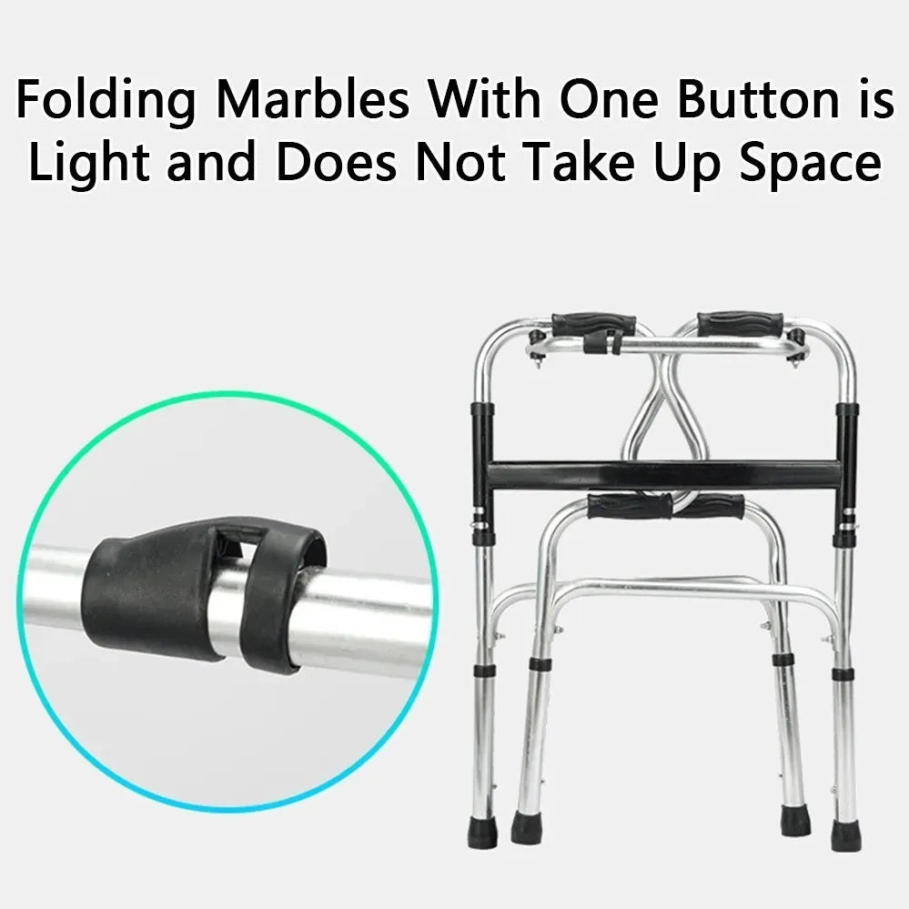 Height Adjustable Folding Medical Walking Frame in Black Aluminium Alloy - Straight