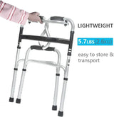 Height Adjustable Folding Medical Walking Frame in Black Aluminium Alloy - Straight - Low Angle