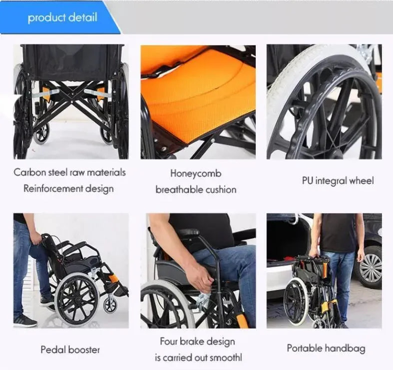 Blue Wheelchair 20" Self-Propelled Folding Lightweight Wheelchair in Blue