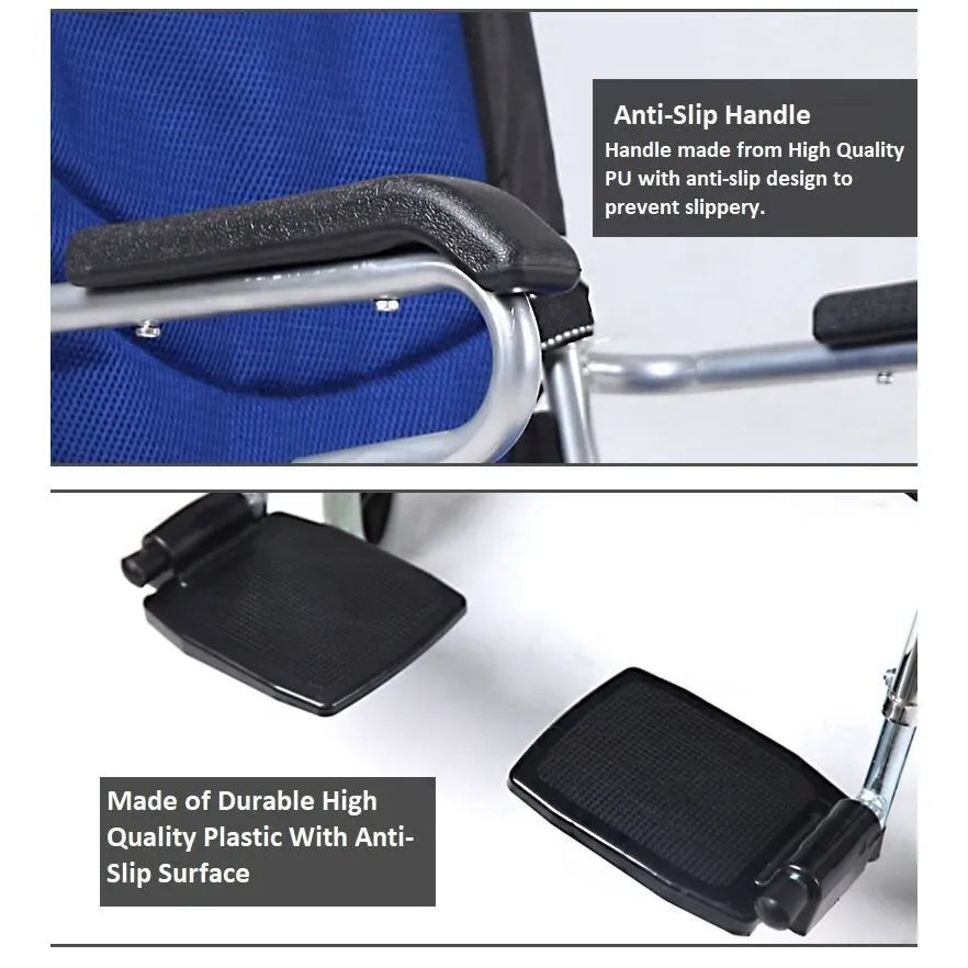 Blue Wheelchair 20" Self-Propelled Folding Lightweight Wheelchair in Blue