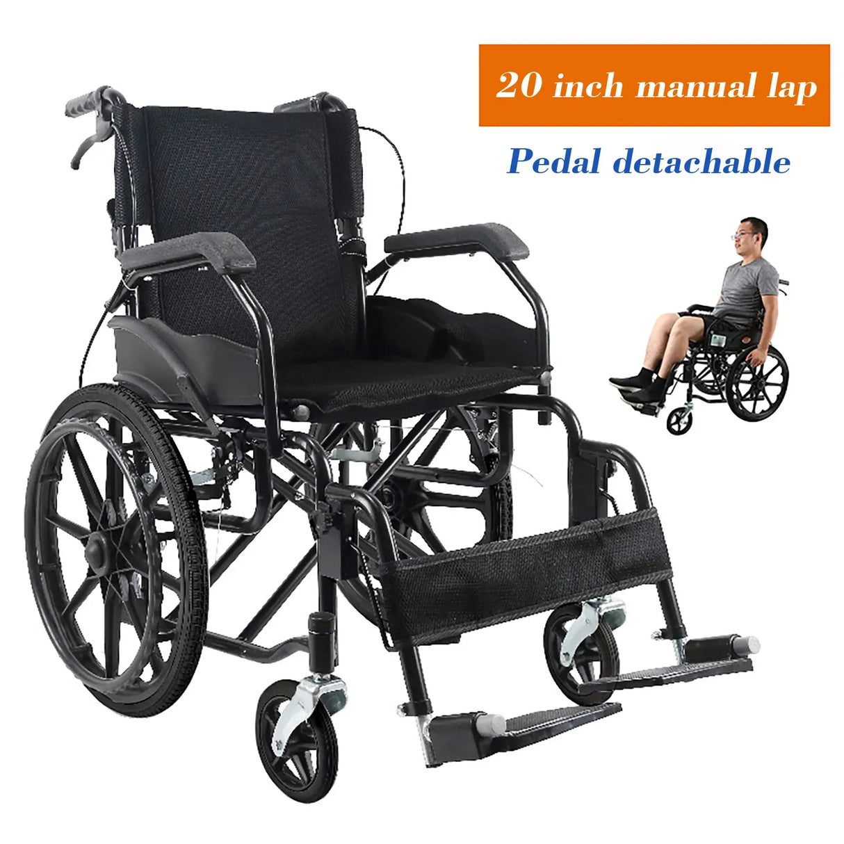 Red Wheelchair 20" Black Self-Propelled Folding Lightweight Wheelchair for Travel
