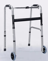 Adjustable Folding Walker Frame with Wheels, Silver Aluminium, 75-92CM Height