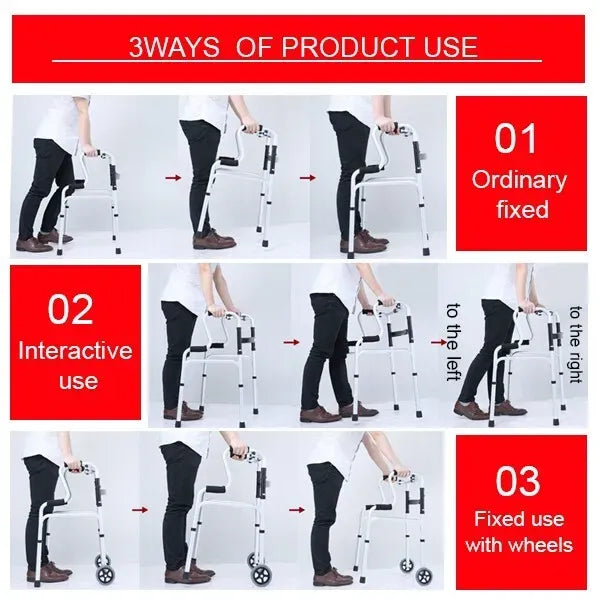 Adjustable Folding Walker Frame with Wheels, Silver Aluminium, 75-92CM Height
