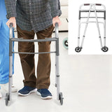 Adjustable Folding Walker Frame with Wheels, Silver Aluminium, 75-92CM Height - Rear View