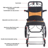 Portable Foldable Manual Wheelchair in Orange - Lightweight Travel Design, 100kg Capacity - Top-Down View
