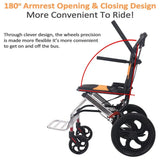 Portable Foldable Manual Wheelchair in Orange - Lightweight Travel Design, 100kg Capacity - Close-Up Angle