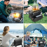Portable Butane Gas Heater in Black for Camping, Hiking, and Outdoor Use - Close-Up Angle