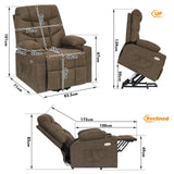 Electric Massage Recliner Chair in Brown with Heated Vibration and Lift Function, 108x100x85cm - Extra Image