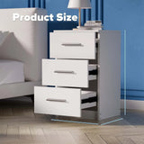 Black White Black Bedside Table with 3 Drawers, Modern Design, 38x35x66cm Storage Cabinet - Side View