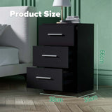 Black White Black Bedside Table with 3 Drawers, Modern Design, 38x35x66cm Storage Cabinet - 45-Degree Angle