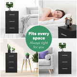 Black White Black Bedside Table with 3 Drawers, Modern Design, 38x35x66cm Storage Cabinet - Rear View