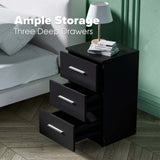 Black White Black Bedside Table with 3 Drawers, Modern Design, 38x35x66cm Storage Cabinet - Close-Up Angle