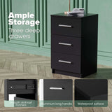 Black White Black Bedside Table with 3 Drawers, Modern Design, 38x35x66cm Storage Cabinet - Extra Image