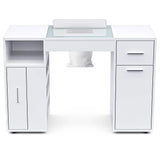 White Manicure Table with Electric Dust Collector and Storage, 108x45x77cm - Side View