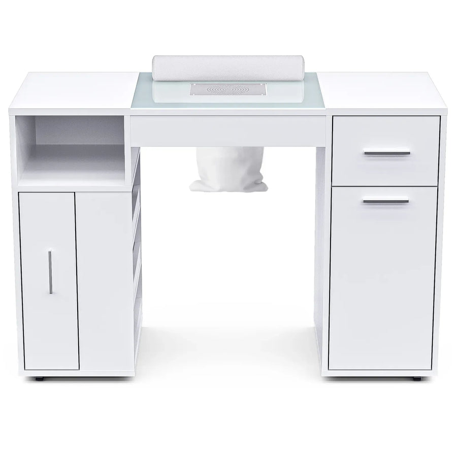 White Manicure Table with Electric Dust Collector and Storage, 108x45x77cm