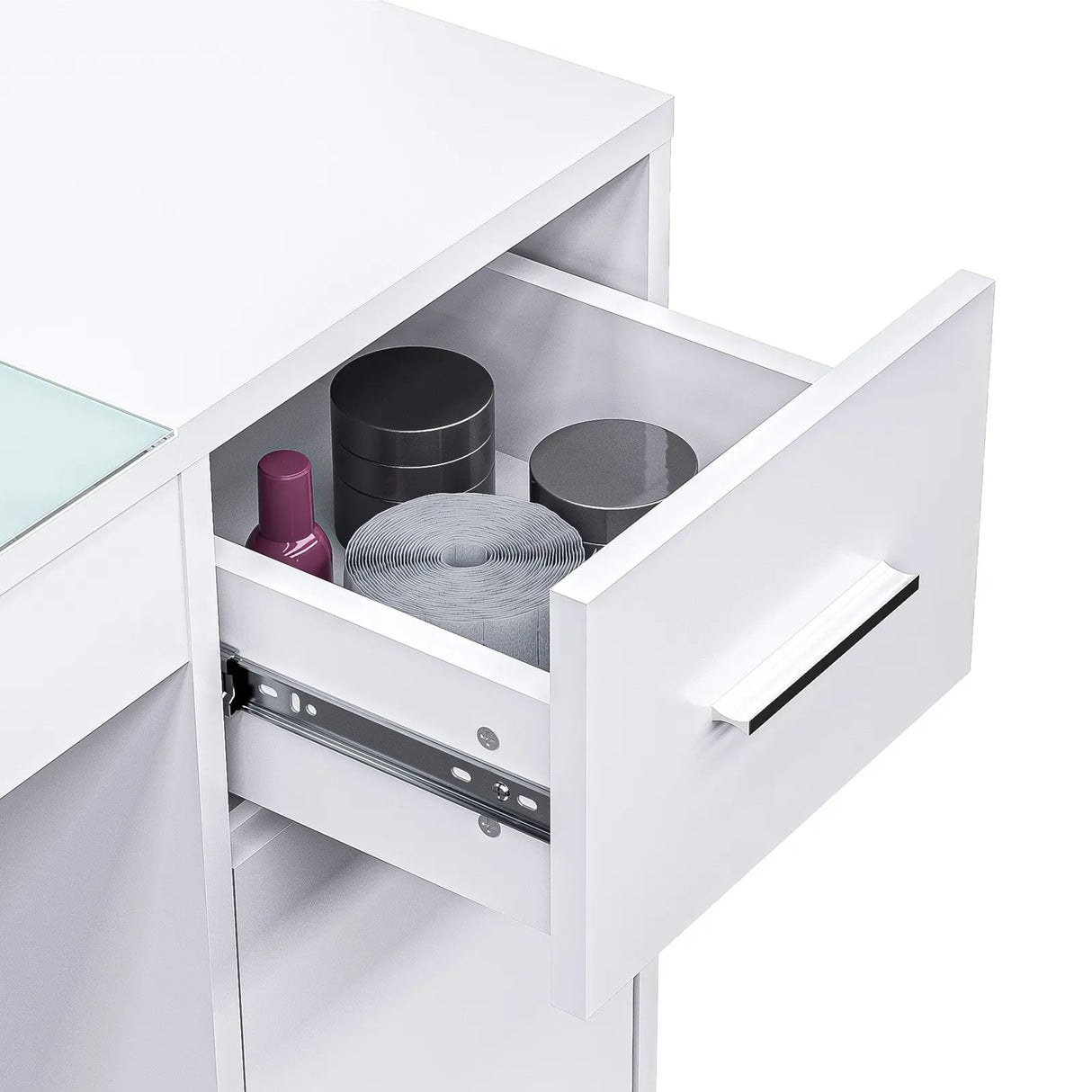 White Manicure Table with Electric Dust Collector and Storage, 108x45x77cm