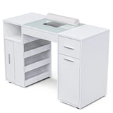 White Manicure Table with Electric Dust Collector and Storage, 108x45x77cm - Close-Up Angle