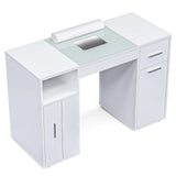 White Manicure Table with Electric Dust Collector and Storage, 108x45x77cm - Low Angle