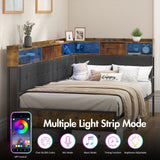 Walnut Single LED Corner Bed Frame in Black with 2 Storage Drawers and Charging Station - Side View