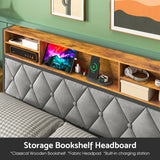 Double Bed Frame with 4 Storage Drawers, Charging Station, USB Ports, Black - Side View