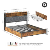 Double Bed Frame with 4 Storage Drawers, Charging Station, USB Ports, Black - 45-Degree Angle