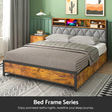 Double Bed Frame with 4 Storage Drawers, Charging Station, USB Ports, Black - Close-Up Angle