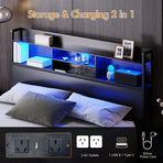Double Black LED Bed Frame with 2 Storage Drawers and Charging Station
