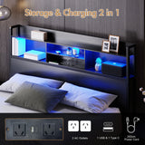 Double Black LED Bed Frame with 2 Storage Drawers and Charging Station - Front View